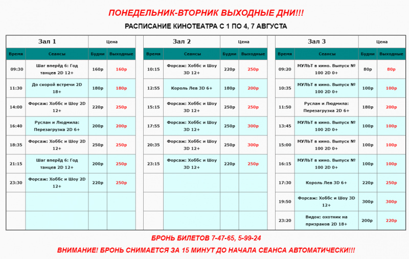 Расписание сеансов в кинотеатре "Авалон" 